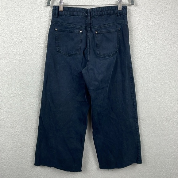 Zara Trf Wide Leg High Rise Baggy Jeans Grunge Goth Black Crop Sz 4 - Picture 5 of 11